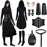 HODBLKT 8 Pcs Women Renaissance Fairy Costume Medieval Elf Dress with Faux Leather Arm Pouch Belt for Halloween