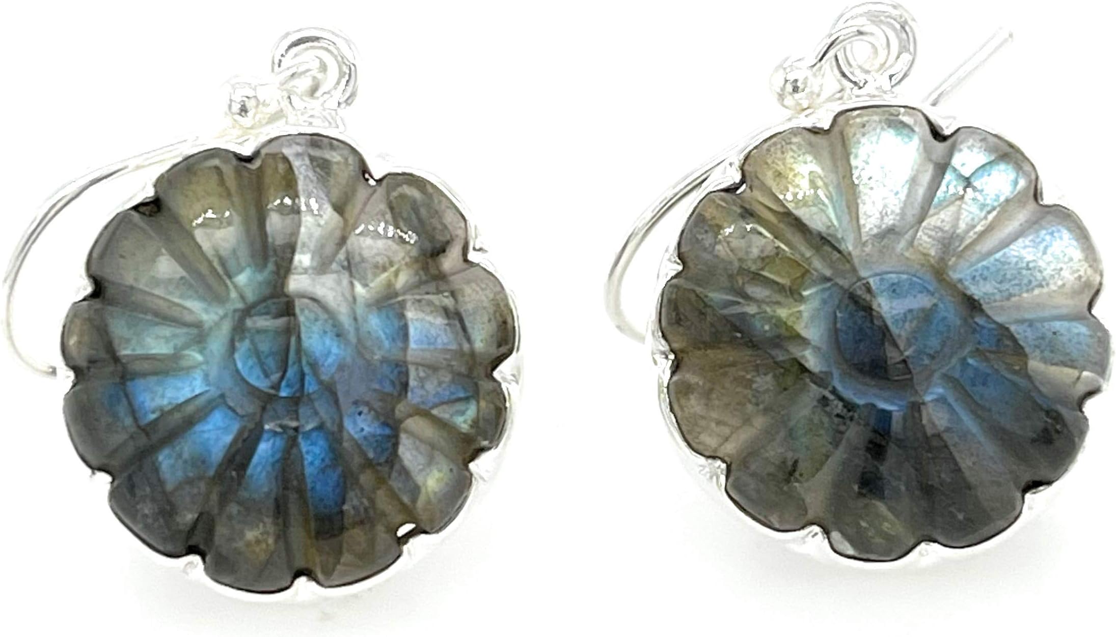 Natural Blue Labradorite 925 Sterling Silver Earrings 30mm