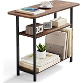 SLEEPING LAMB Side Table for Living Room, 3-Tier End Table for Small Space with Wide Storage Tabletop, Rustic Brown Narrow Nightstand for Bedroom, Sofa Couch