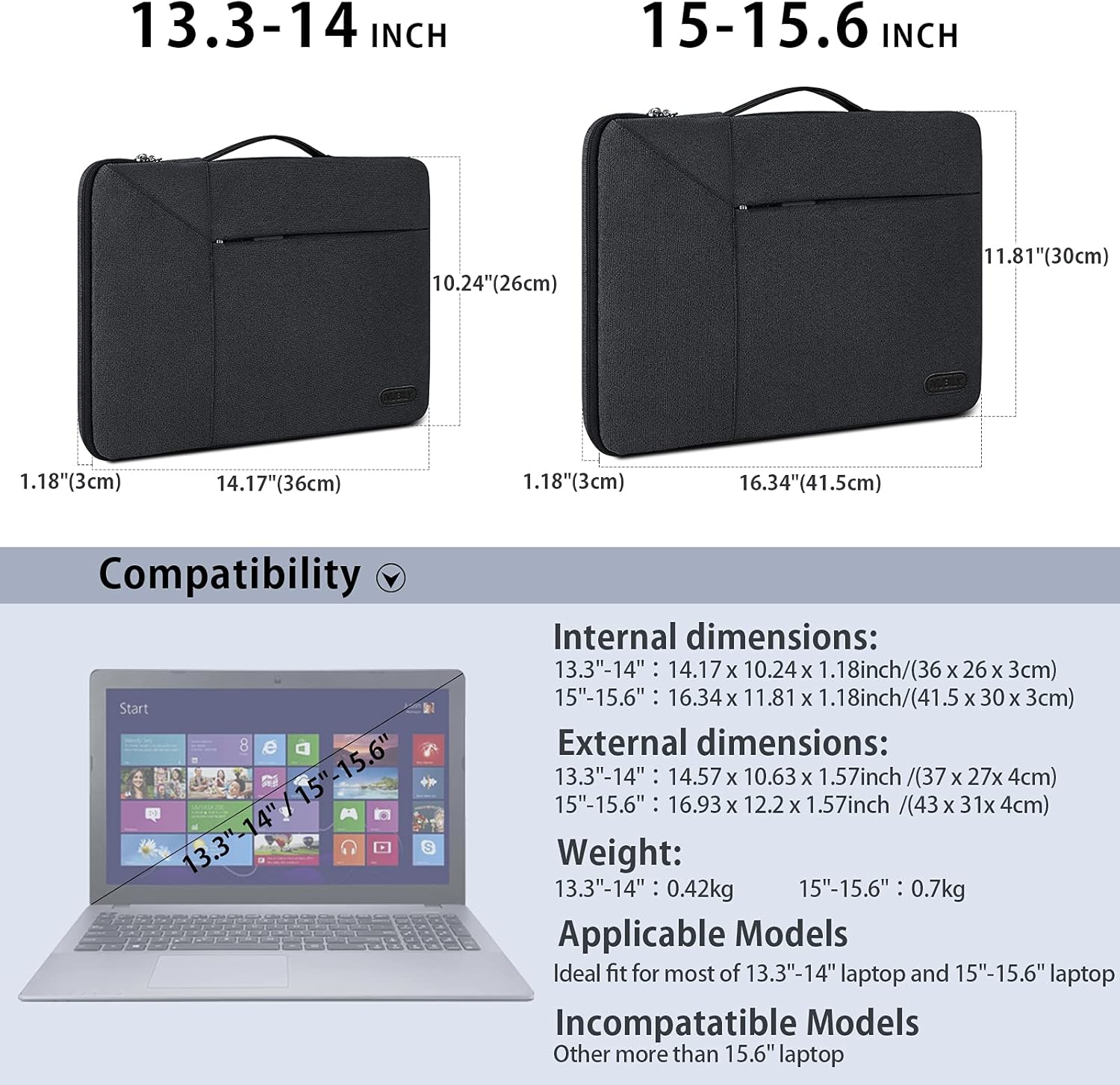 NUBILY 14 inch Laptop Sleeve Bag Case 13.3 inch Waterproof Shock Resistant Portable Handle Laptop Bag Compatible with 13" MacBook Air2014-2019,13.3-14 inch Toshiba/FUJITSU /HP/Dell/Asus Notebook