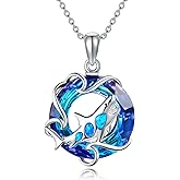 URONE Ocean Necklace 925 Sterling Silver Shark/Mermaid/Dolphin/Seahorse/Manta Ray/Whale Tail/Fish Penadant Necklace Ocean Jewelry Gifts for Women