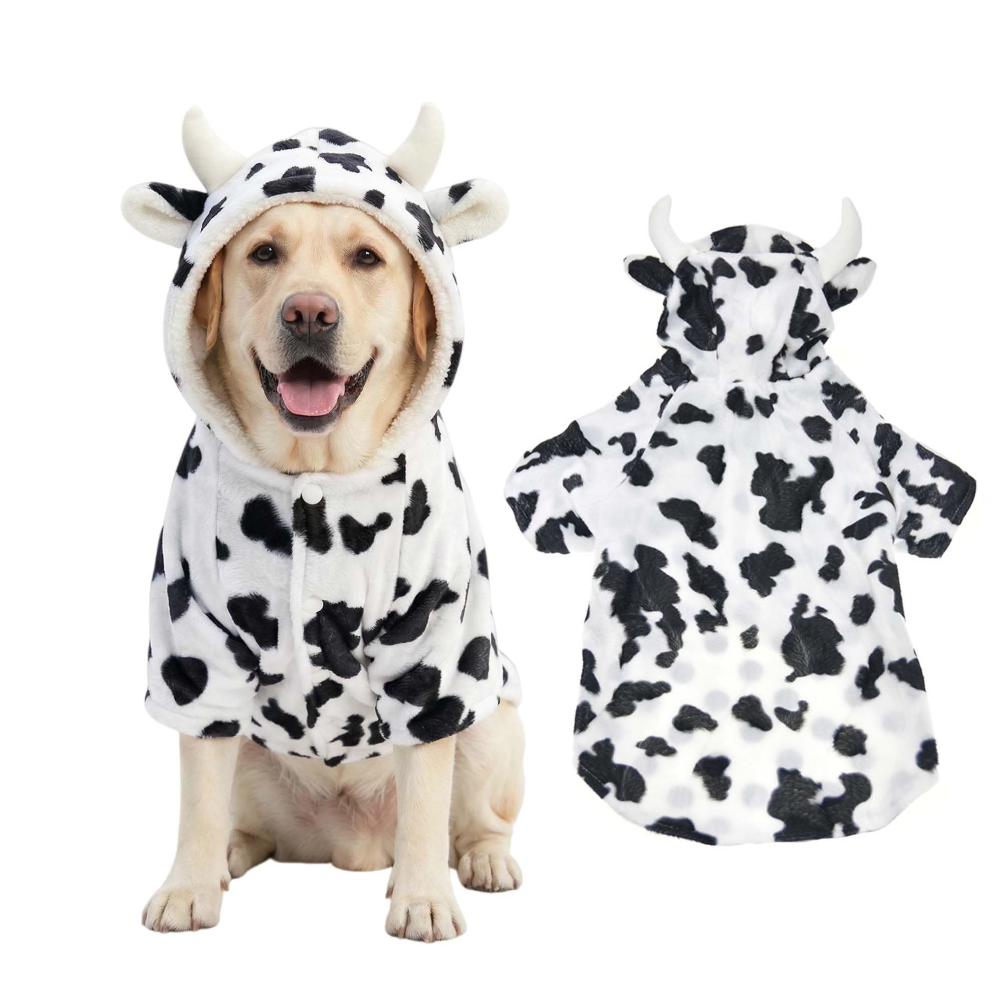 FLAdorepet Halloween Pet Cow Costume For Large Dog Winter Fleece Dog Jacket Coat Funny Clothes For Labrador (4XL, White)
