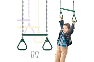 AOBOTE Duty Ring Trapeze Bar for Backyard-16.5" Trapeze Swing Bar- Swingset Accessories Outdoor with 47" Coated Chains 2 Snap Hooks (AB010004-2)