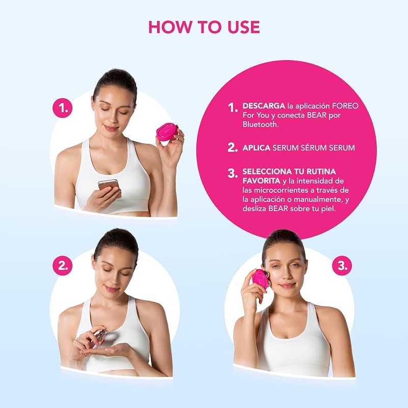 BEAR Masajeador facial eléctrico de microcorrientes - Define el contorno de la mandíbula - Lifting facial no invasivo - Anti arrugas - Seguro e indoloro - Fuchsia