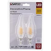 Satco S21840 4 Watt CA10 LED Bulb, Clear, Candelabra Base, 2700K, 350 Lumens, 120 Volt, 2-Pack