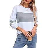shermie Women's Color Block Pullover Sweaters Long Sleeve Crew Neck Loose Casual Sweater