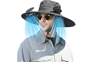 CETHRIO Solar Fan Hats for Men Summer Cooling Fan Hat Solar Powered Wide Brim Bucket Sun Shade Hats Outdoor Fishing Hiking