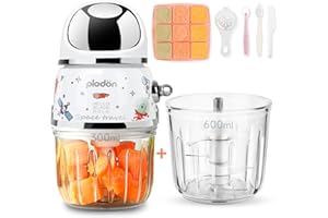 PLODON Baby Food Maker Mini Cute and Small Food Processor Puree Blender Grinder Chopper 2 Cup Glass Bowl, Spaceman-White