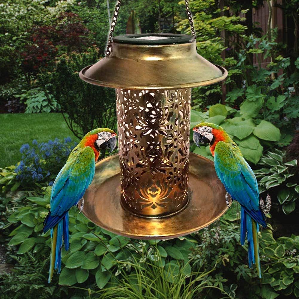 gshhd88 Solar Bird Feeder, Waterproof Vintage Hanging LED Garden Light Lantern for Outdoor Balcony Bird Feeding(2pcs)