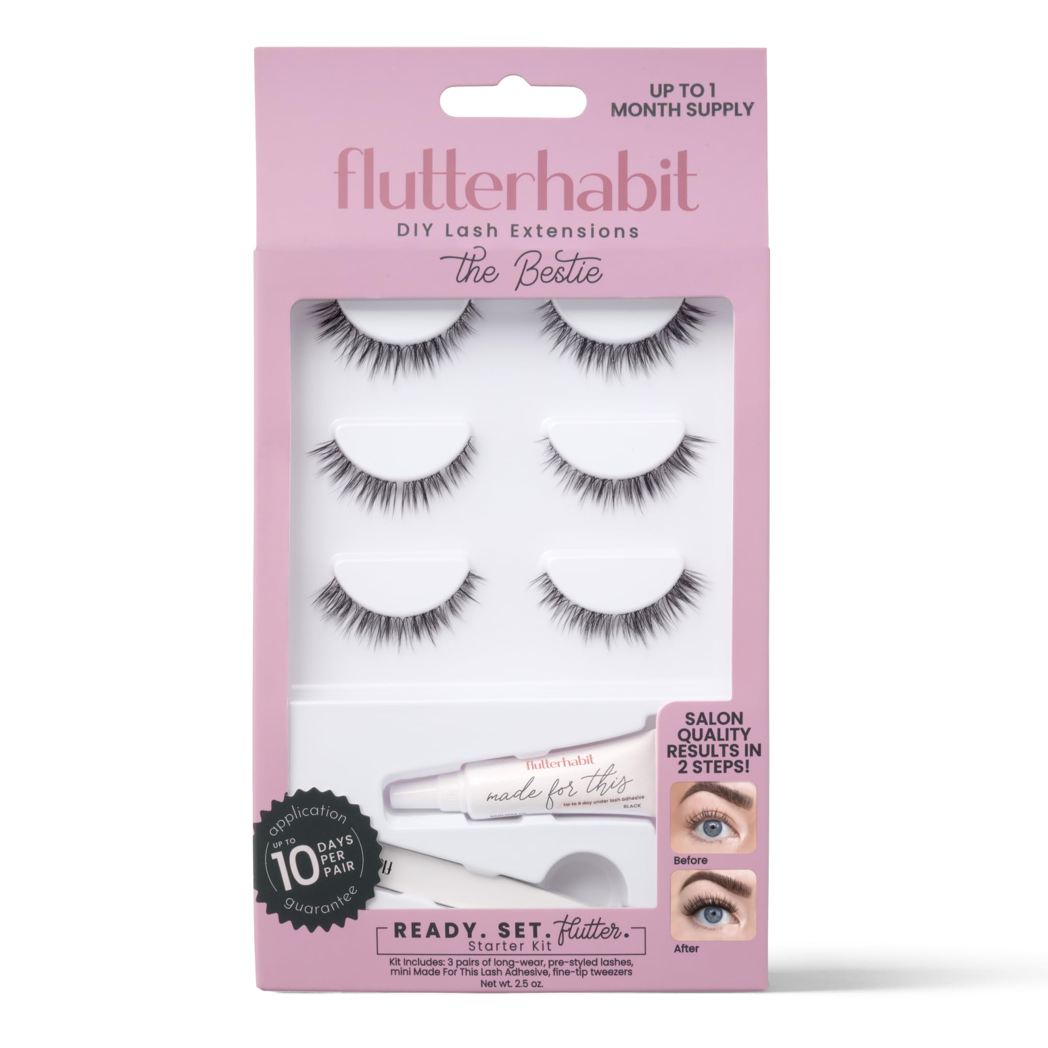 Photo 1 of FlutterHabit Bestie Ready Set Starter Kit, DIY Eyelash Extensions, Lash Clusters for Women, Professional Quality At Home Eyelash Extension Kit, Natural False Lashes, 3 Lash Sets, Lash Glue Included