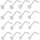 Lsnevsie 18G 20G 22G Round Cubic Zirconia Nose Rings Studs for Women Men 316L Stainless Surgical Steel Nose Ring Stud Piercing Jewelry Silver Gold Clear CZ 1.5mm 2mm 2.5mm 3mm