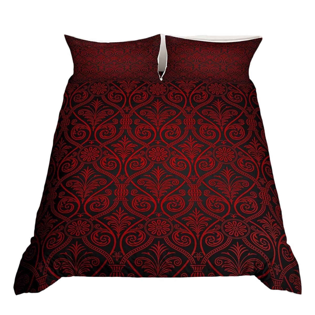 Red Black Ombre Gothic Bedding Set King For Boys Vintage Goth Floral Damask Duvet Cover Antique Victorian Baroque Comforter Cover Hotel Luxury Bed Cover Bohemian Exotic Bedroom Decor 2 Pillow Cases — image 1