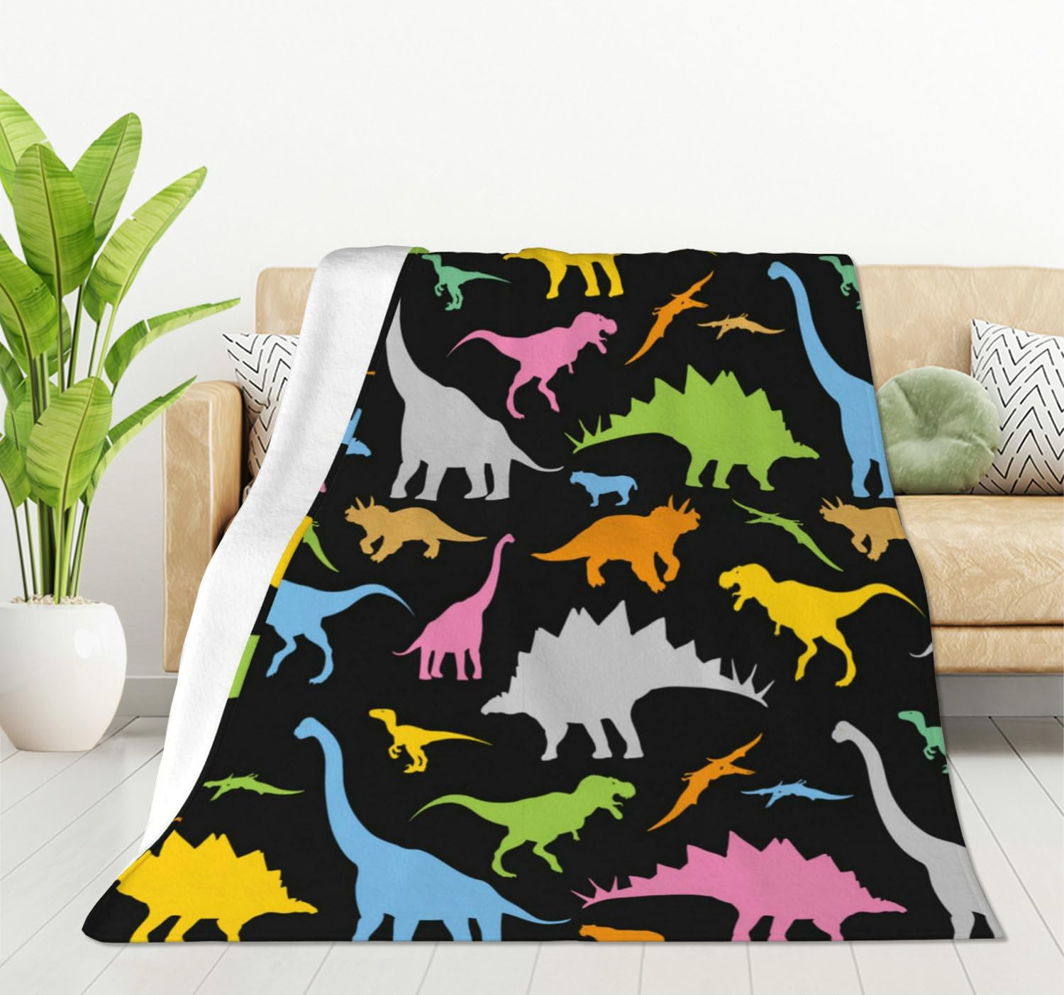 HGOD DESIGNS Types of Colorful Dinosaur Flannel Fleece Bed Blanket Throw Blanket Lightweight Cozy Plush Blanket for Bedroom Living Rooms Sofa Couch 100x130cm