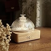Glass Dome Essential Oil Diffuser with Glass Reservoir &amp; Wood Base-No Plastic, 200ml Ultrasonic Diffuser for Aromatherapy with Timer 7 Color Light Auto-Off for Home Office Yoga Pilates