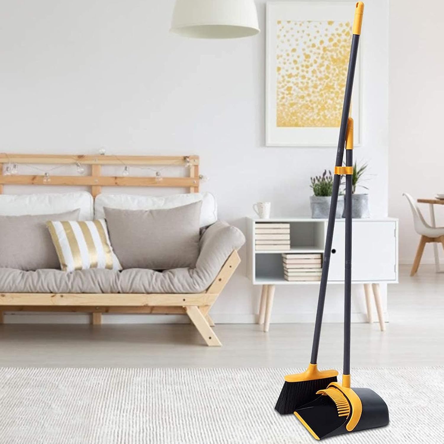 Broom and Dustpan Set Dustpan and Broom with Long Handle Upright Stand Up Dustpan Broom Combo for Lobby Office Home Room Kitchen Floor Use: Garden & Outdoor
