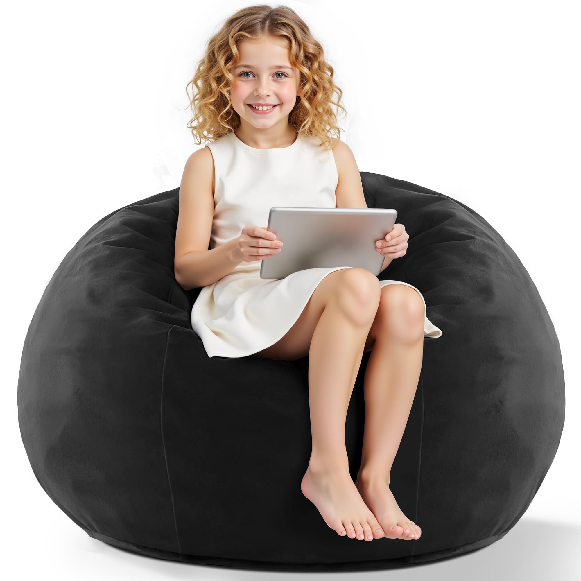 Photo 1 of HABUTWAY 2FT Bean Bag Chair, 2' Beanbags Small Bean Bag Chairs with Filling, Teardrop Bean Bag Chair Luxurious Velvet Ultra Soft Fur with Removable Cover (Black)