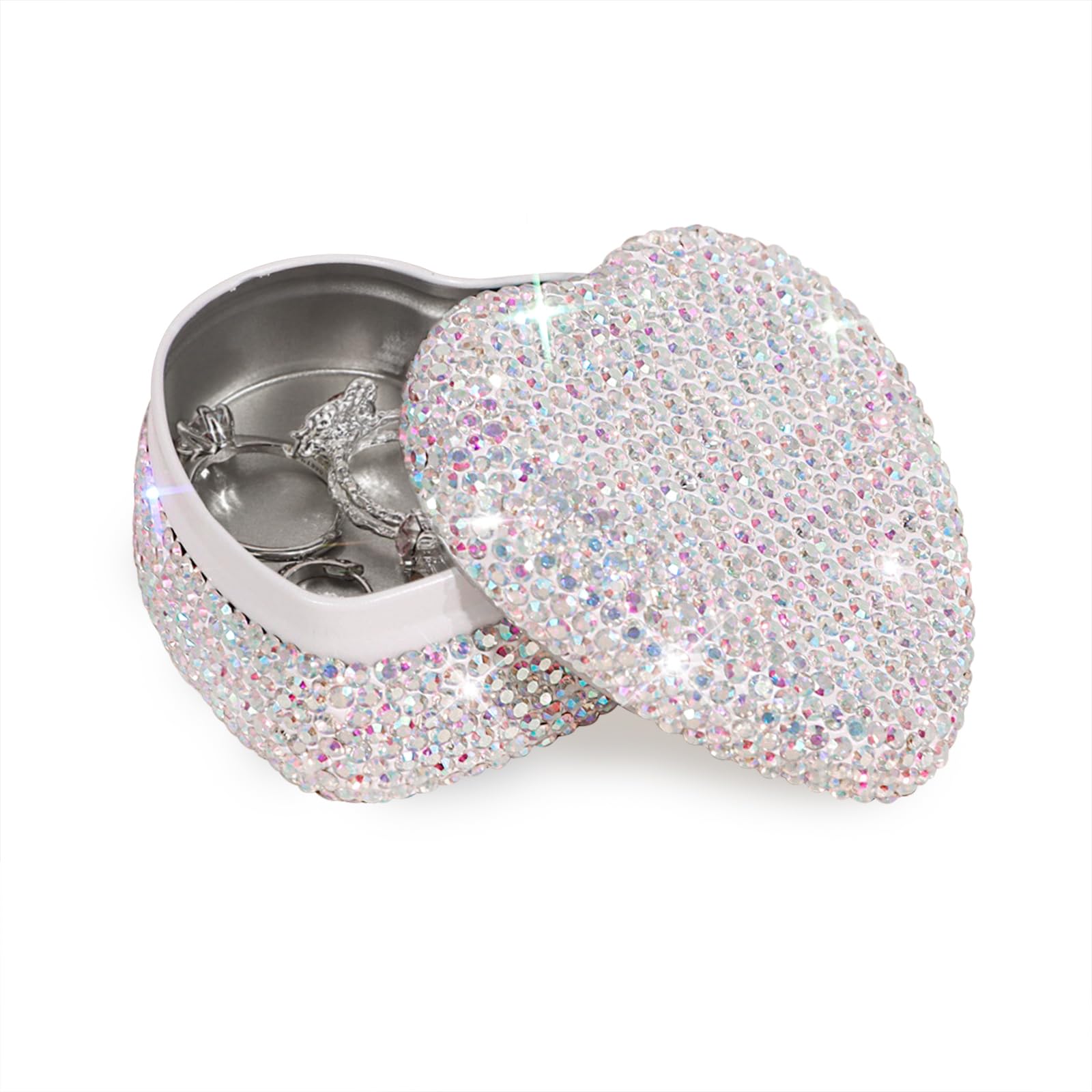Photo 1 of *MINOR DAMAGE - USED*
YINXIANJIN Full Diamond Heart-Shaped Jewelry Box, Mini Shiny Decorative Box for Storage Ring Earrings Trinkets Portable Travel Jewelry Holder Cute Festive Gift Box for Women and Girls (Multicolored)