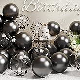 SUWEN Black Metallic Balloons and Confetti Balloons Set 47PCS Latex Helium Chrome Black Balloon for Birthday Graduation Anniversary Party Decorations