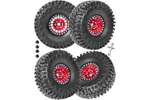 RcarmubWow RC 1.9in Beadlock Wheels and Tires for 1/10 TRX4,Axia1 SCX10 II 90046 SCX10 III,D90 RC Crawler Car,Alloy 1.9in rc Beadlock Rims,Soft Rubber 1.9in rc Beadlock Tires,4pcs,Red
