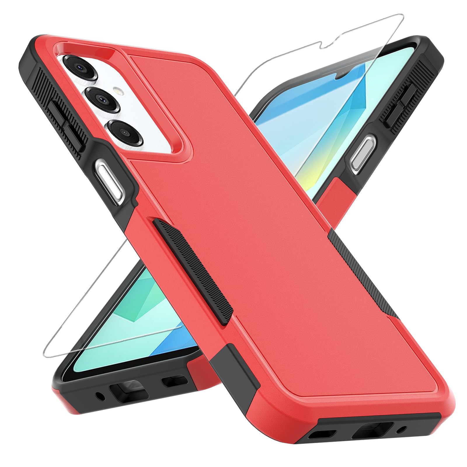 for Galaxy A16 5G Phone Case, [Military Grade Drop Tested] with Screen Protector, Dual Layer Protective Heavy Duty Cell Phone Cover Non-Slip Shockproof Rugged Case for Samsung Galaxy A16 5G (Red)