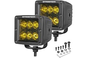 Amber LED Cubes, OFFROADTOWN LED Pods 2PCS 3Inch 120W High Lumen Spot Cubes Yellow Fog Lights Off Road Driving Light Waterproof for Trucks ATV SUV Marine Front Bumper