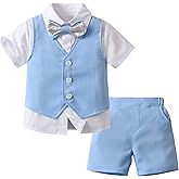 Baby Boys Shorts Sets, Infant Shirt+Shorts+Bow Tie+Vest,Toddler Gentleman Outfits Suits