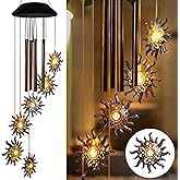 Solar Sun Wind Chimes for Outside Solar Sun Moon Star Wind Chimes Outdoor Hanging Lights Warm LED Outdoor Sun Decor Sun Gifts for Wife Mother Grandmom Christmas Bronze