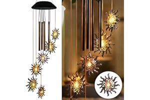 EASYBUY Solar Sun Wind Chimes for Outside Solar Sun Moon Star Wind Chimes Outdoor Hanging Lights Warm LED Outdoor Sun Decor Sun Gifts for Wife Mother Grandmom Christmas Bronze