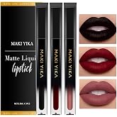 MAKI YIKA 3Pcs Matte Liquid Lipstick Set Black Dark Red Nude Lipstick | Long Lasting Smudge Proof Transfer Proof Lip Makeup,Black/DarkRed/Nude