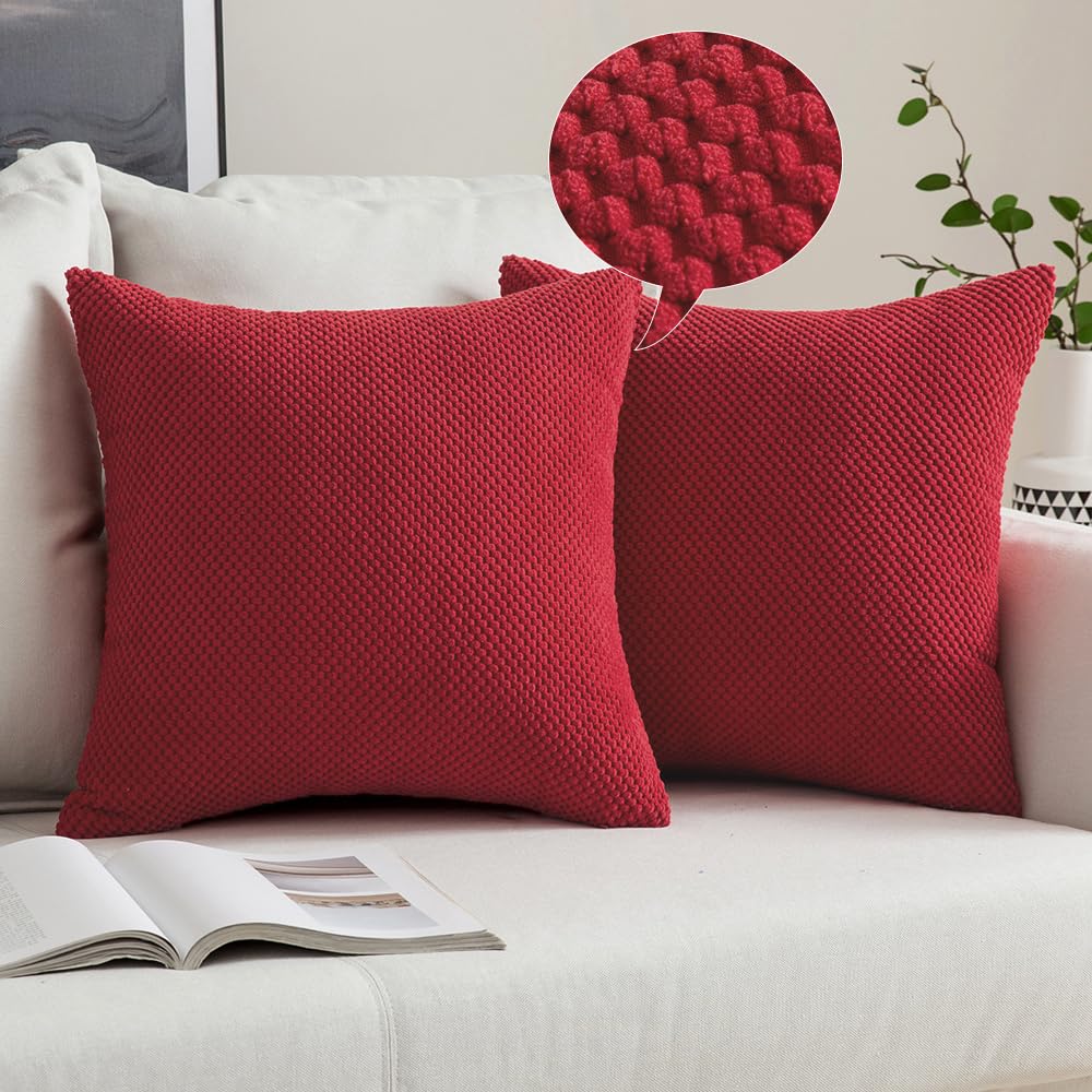 MIULEE Corduroy Cushion Cover Fabric Granule Throw Pillow Case Square Solid Home for Sofa Chair Couch Bedroom Decorative Pillowcases with Invisible Zipper 2 Pieces Red 40x40cm 16x16 Inch