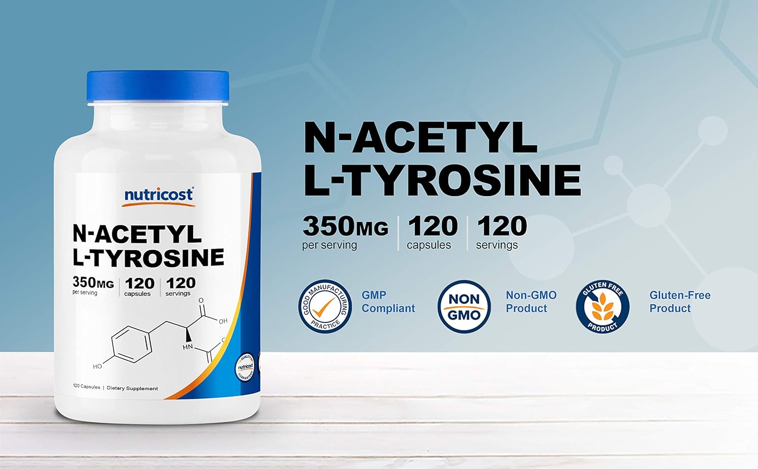 Nutricost N-Acetyl L-Tyrosine (NALT) 350mg, 120 Capsules - Gluten Free, Non-GMO: Health & Personal Care