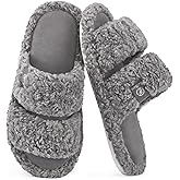 EverFoams Women's Fuzzy Open Toe Slippers Comfy Soft Memory Foam Indoor House Shoes