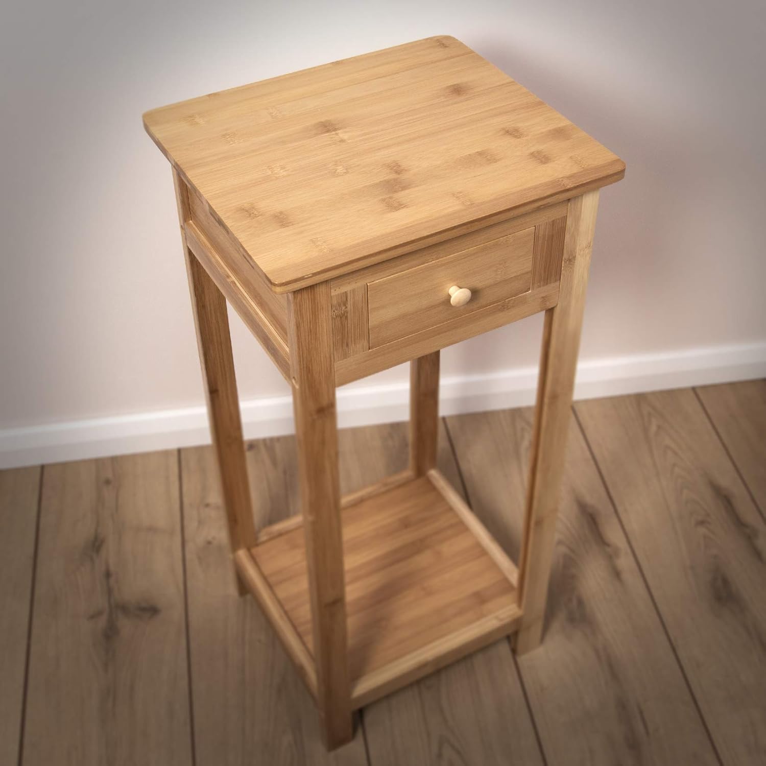 Woodluv Bamboo Tall Side Bedroom Living Room Table With Drawer And Lower Shelf Furniture Home Kitchen Umoonproductions Com