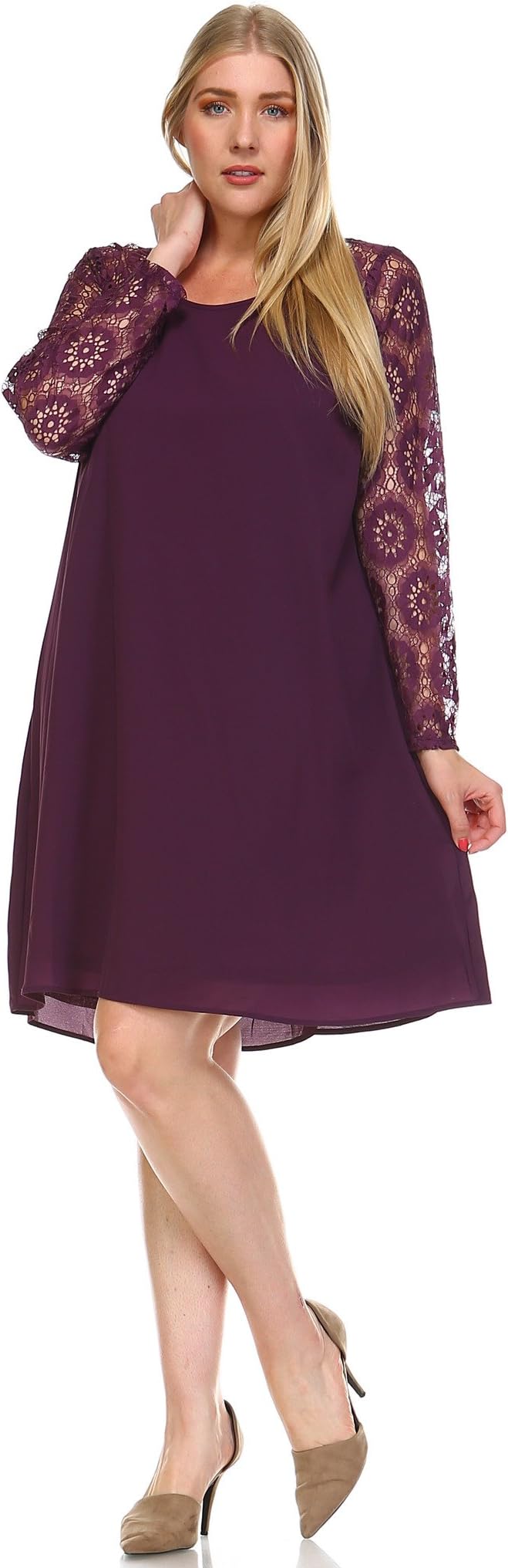 Marcelle Margaux Plus Lace Sleeve Shift Dress 3X Purple 20