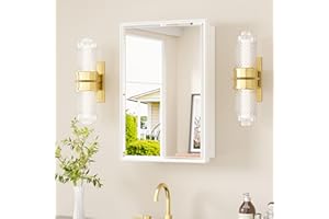 TETOTE Bathroom Medicine Cabinet with Mirror 16 x 24 Inch, White Metal Framed Cabinet with Stepless Adjustable Shelves and St