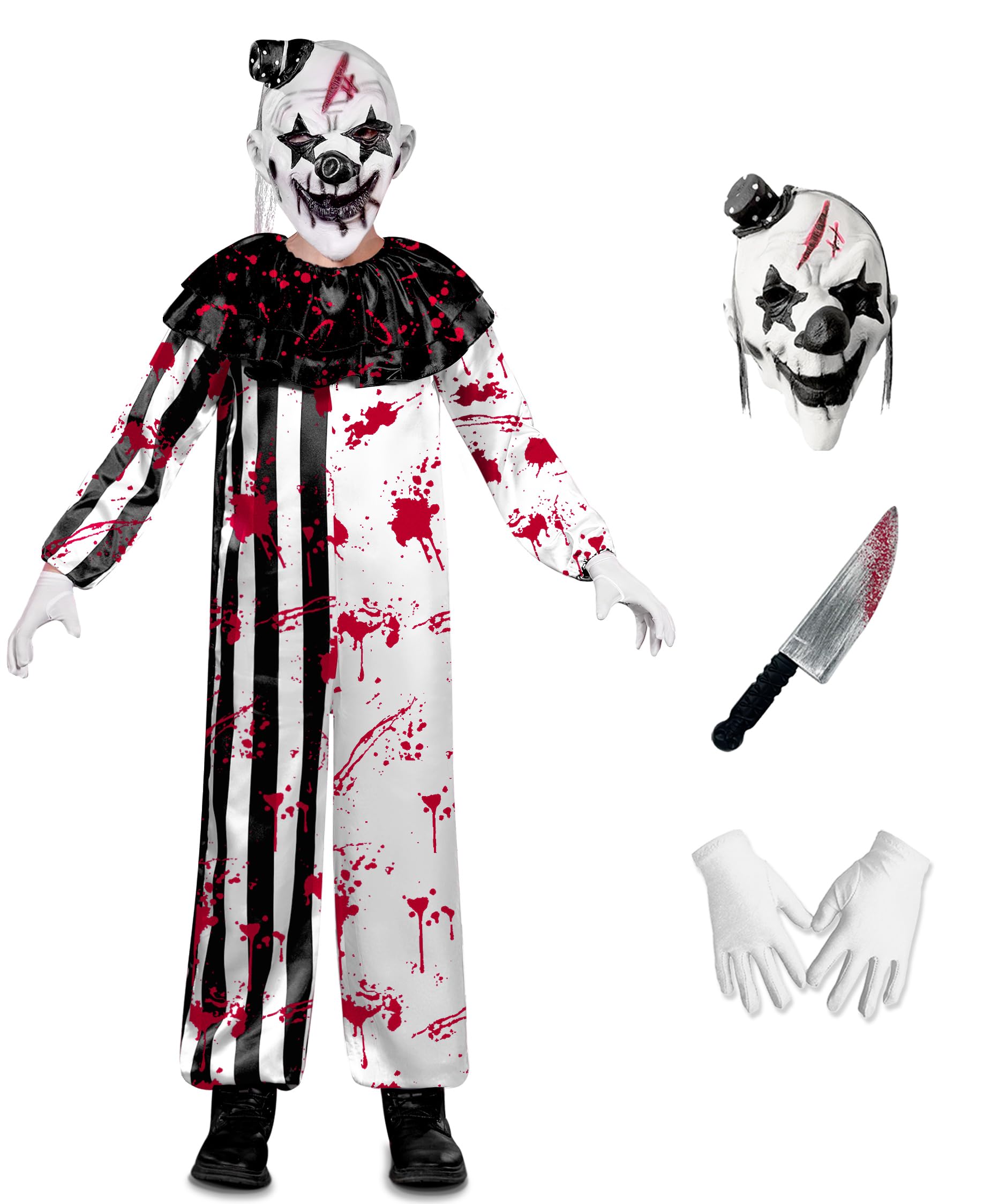 BesserBay Little Kids Halloween Ruffle Collar Spooky Jumpsuit Cosplay Scary Clown Killer Outfit Black White 5-6 Years