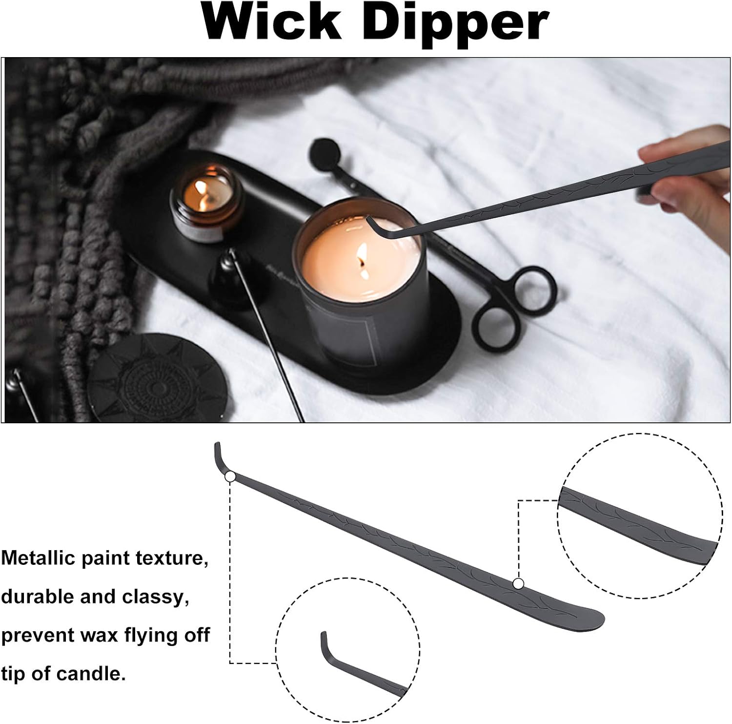 JUTTIRA Candle Snuffer Accessory Set 5 in 1,Candle Wick Trimmer and Candle Snuffer,Wick Dipper,Candle Topper with Tray,Candle Tool Set with Gift Package for Candle Lovers Black: Home & Kitchen