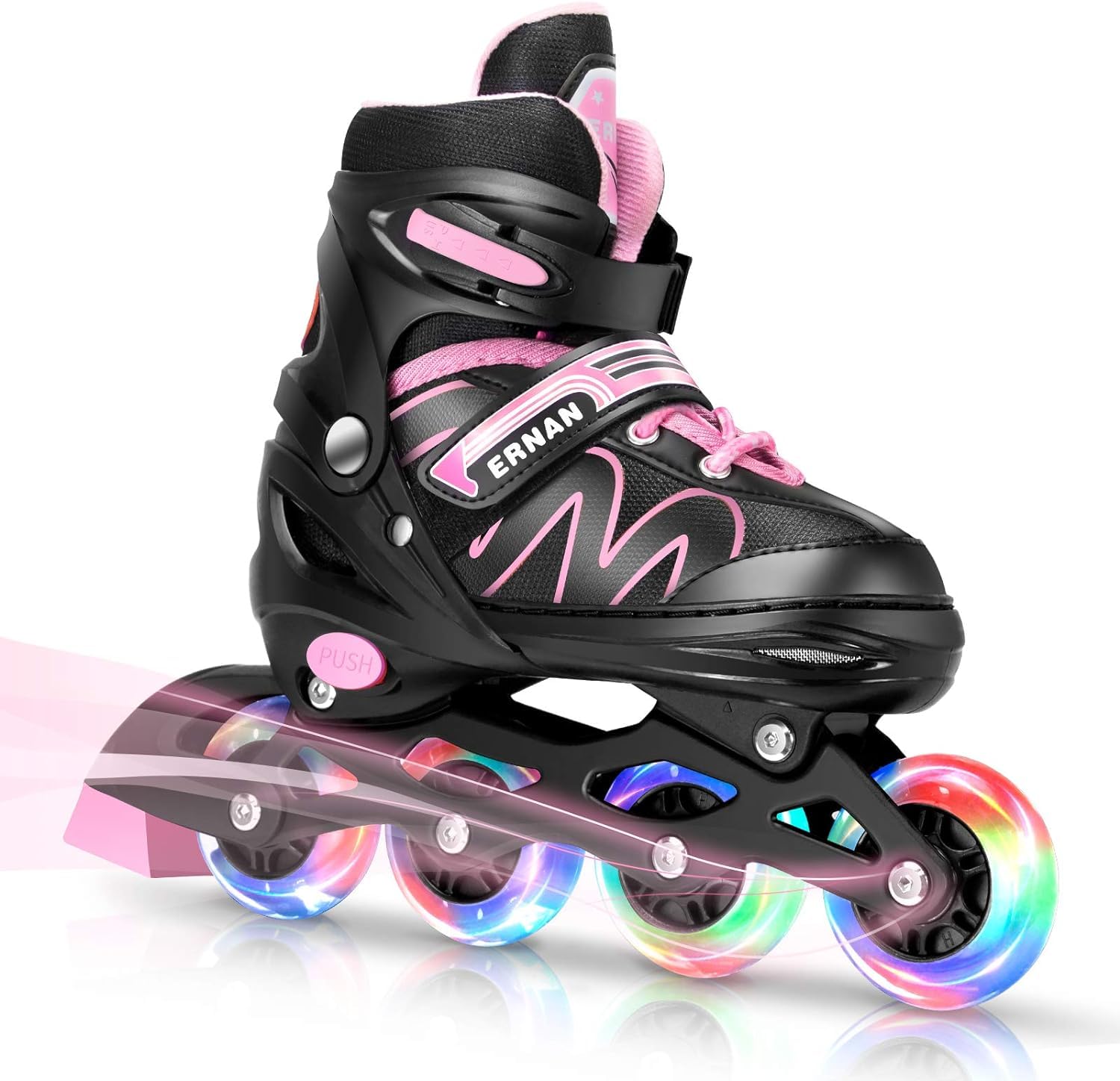 ERNAN Inline Skates,Adjustable Light up Kids Inline Skates, for Boys and Girls,Roller skates for Kids Youth, Beginner (Pink, S)