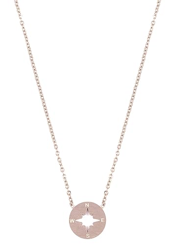 Happiness Boutique Damen Kompass Kette in Rosegold | Kette mit Kompass Anhänger Minimalist Schmuck aus Edelstahl