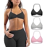 Comper Women's 3 Pack Strappy Bras Halter Bra Seamless Open Back Sports Bras Casual Bralette Crop top with Removable Cups