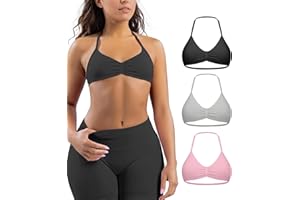 Comper Women's 3 Pack Strappy Bras Halter Bra Seamless Open Back Sports Bras Casual Bralette Crop top with Removable Cups