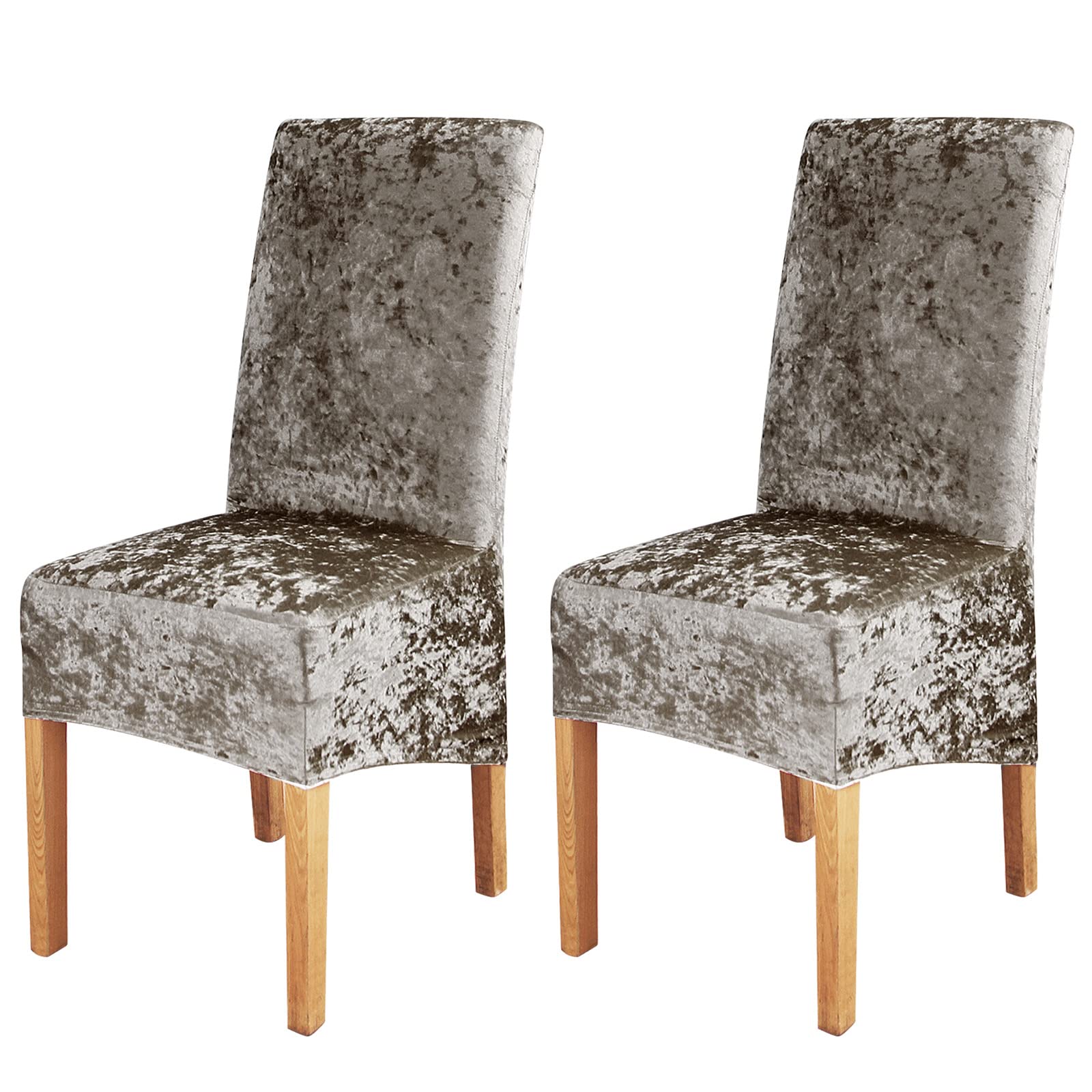 Crushed Velvet Large Size Dining Chair Covers Set of 2,Dining Room Chair Slipcovers,Stretch Elastic Removable Washable High Back Chair Covers for Dining Room,Hotel,Kitchen,Home(Light Gold,Pack of 2)
