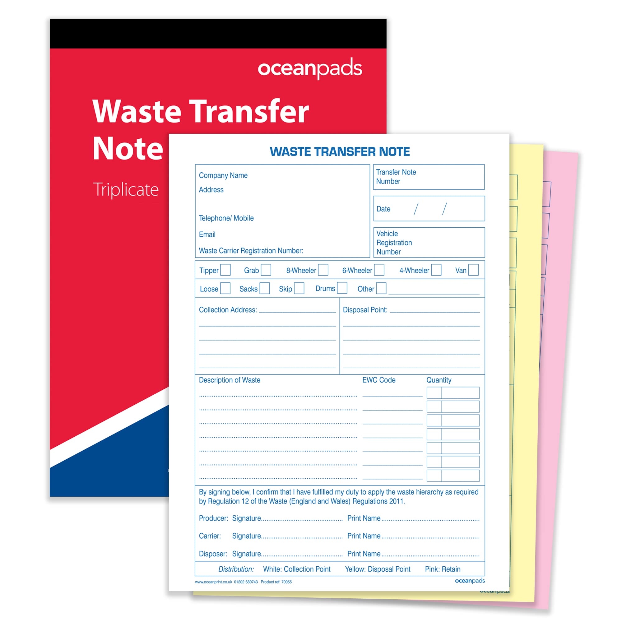 oceanpads Waste Transfer Note A5 50 Sets Book 3-Part Carbonless Paper (70055)