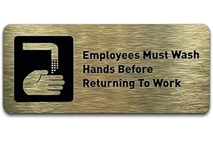 GDS ARCHITECTURAL SIGNAGE SOLUTIONS Employees Must Wash Hands Before Returning to Work Sign - Includes Adhesive Strips - Bathroom Sign, Bathroom Signs for Business, Restroom Signs for Business - 7"W x 3"H (Brushed Gold)