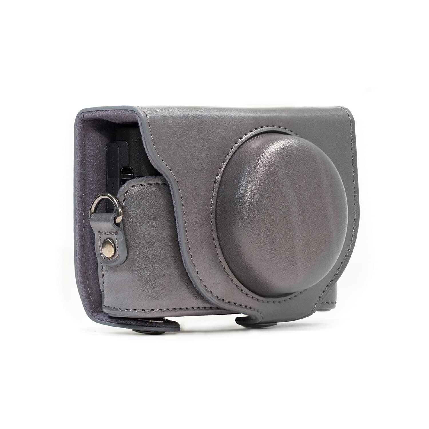 MegaGear MG680 Sony Cyber-shot DSC-RX100 VI, DSC-RX100 V, DSC-RX100 IV, DSC-RX100 III Ever Ready Leather Camera Case with Strap - Gray — image 1