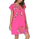 YZXDORWJ Women Mexican Embroidered Dress Short Sleeve