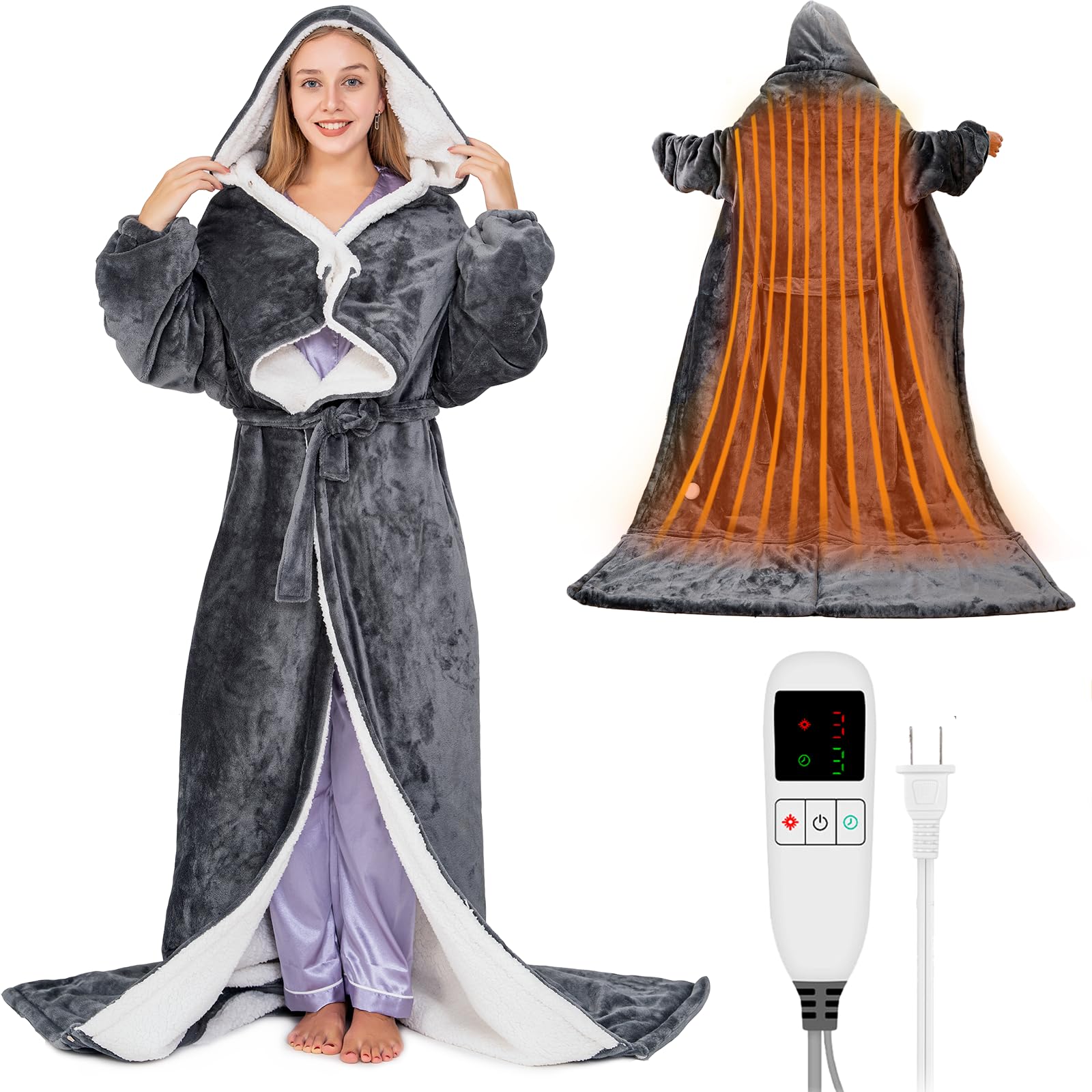 Photo 1 of Wearable Heated Blanket for Women with Removable FootPocket,Electric Snuggle Heated Blankets Hoodie with Sleeves Heated Robe Flannel & Sherpa Heating Throw Blanket Shawl with 9 Temp for Winter 50"x80"