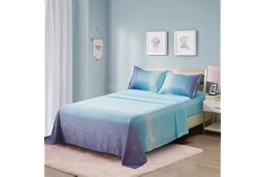 Dinjoy Girls Sheet Set Twin Size, Rainbow Ombre Blue Purple Bedding Set 3 Pieces (1 Fitted Sheet, 1 Flat Sheet,1 Pillowcase) Soft Microfiber Bed Set for Kids Teen Girls Women Bedoom Decor