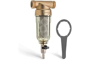 iSpring WSP-50SL Reusable Whole House Spin Down Sediment Water Filter Softener, Includes Siliphos Helps Prevent Scale and Corrosion, 1" MNPT + 3/4" FNPT, 50 Micron