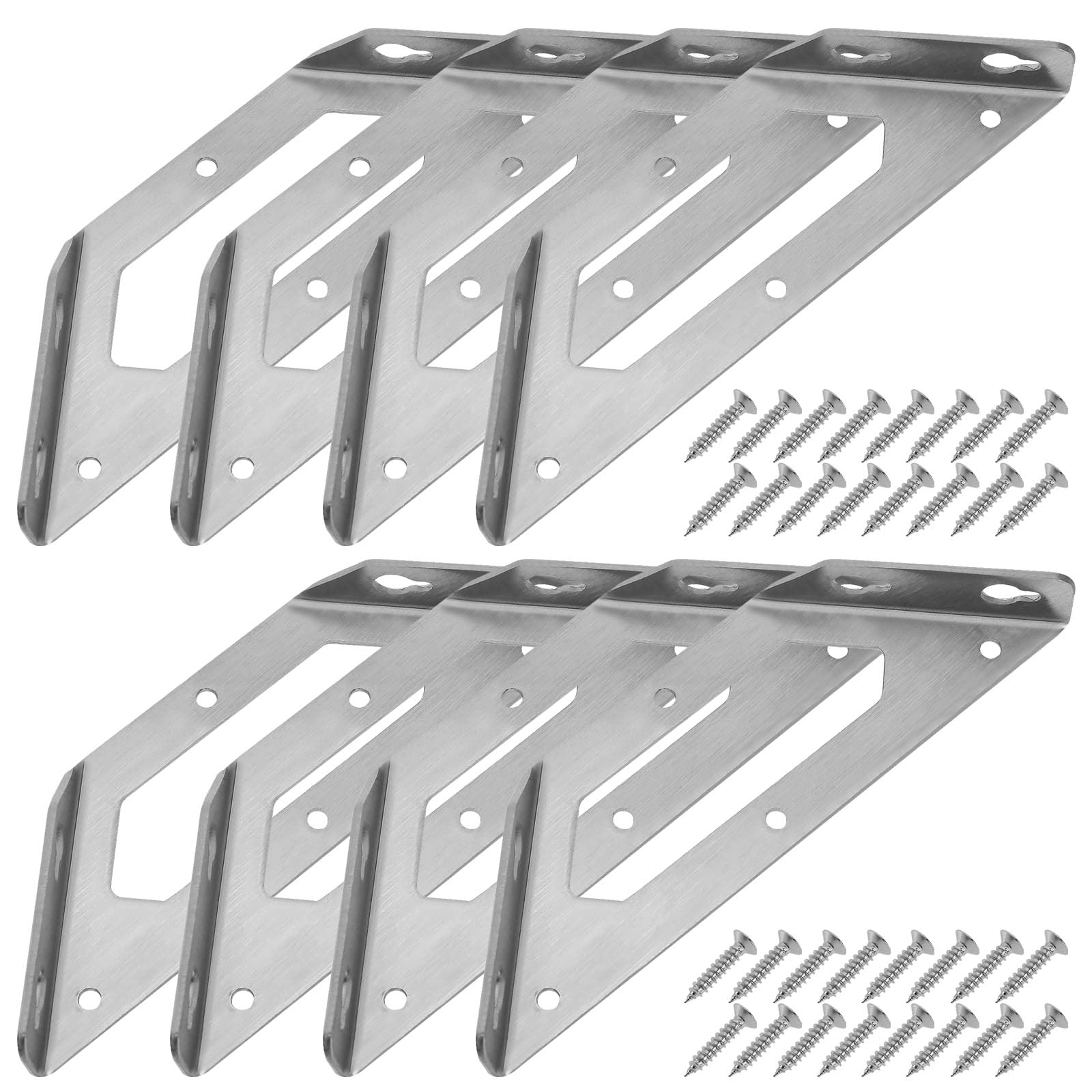 ECSiNG 8PCS Stainless Steel Corner Brace Connectors Triangular Flange Angle Bracket Heavy Duty Shelf Bracket Mending Plate for Cupboard Cabinet Chair Fixing